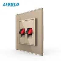 Priza dubla cabluri audio, 2x1M, cu rama sticla Auriu