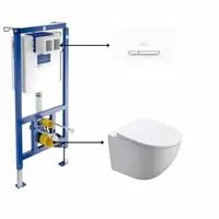 Set vas wc suspendat, vortex, rotund, Foglia Oslo cu rezervor incastrat si clapeta de actionare dubla, alba, ViConnect, VilleroyBoch