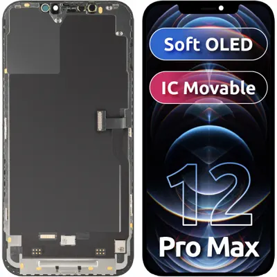 Display cu Touchscreen MP compatibil cu Apple iPhone 12 Pro Max, cu Rama, Versiune Soft OLED FHD IC Movable, Negru
