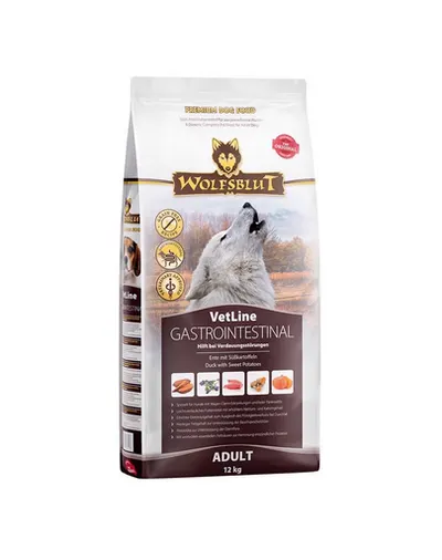 WOLFSBLUT VetLine Gastrointestinal cu rață și cartofi dulci 12 kg pentru câini adulți