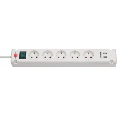 Prelungitor Brennenstuhl Bremounta 5 prize, 2 USB-uri, 3m, buton On/Off, prindere in suruburi alb 1150660325