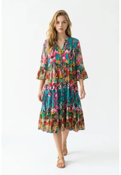 Rochie midi din bumbac imprimat