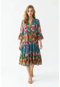 Rochie midi din bumbac imprimat