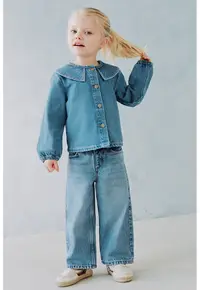 Camasa din denim cu guler supradimensionat - Albastru deschis
