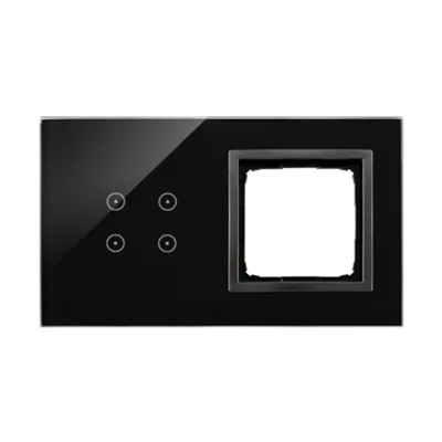 Panou Touch 2 module, modul 1:4 comenzi touch, modul 2: spatiu pentru modul antracit Simon 54, sticla neagra