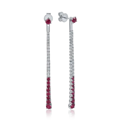 Cercei lungi din aur alb cu rubine de 1.4ct si diamante de 0.7ct