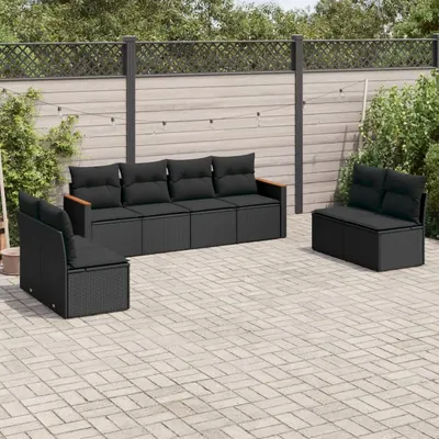 Gossi set mobilier de gradina cu perne, 8 piese, negru, poliratan