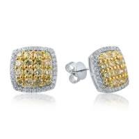 Cercei din aur alb-galben cu diamante galbene de 0.99ct si diamante transparente de 0.24ct