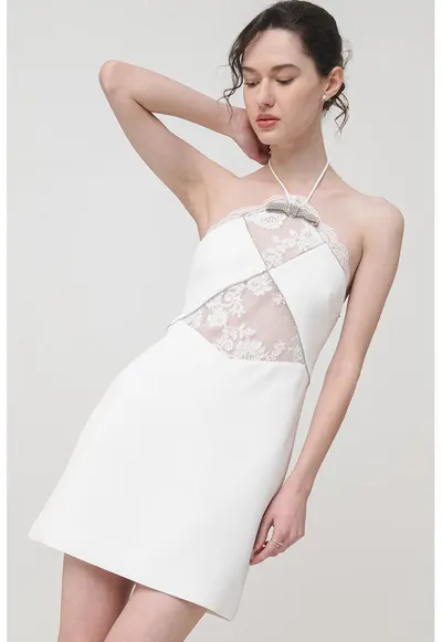 Rochie mini cu decolteu halter - Alb