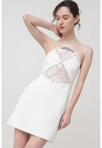 Rochie mini cu decolteu halter - Alb