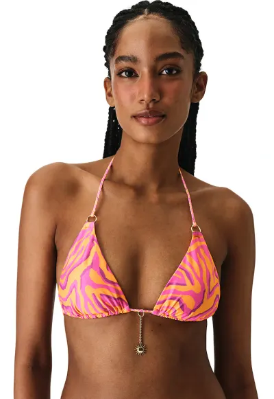Sutien de baie cu cupe triunghiulare - Portocaliu mandarina/Roz