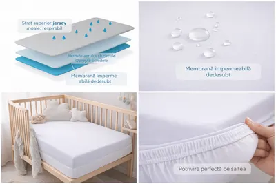Cearsaf impermeabil cu elastic Danpol din jersey pentru copii, respirabil, antialergic, lavabil, 160 x 80 cm
