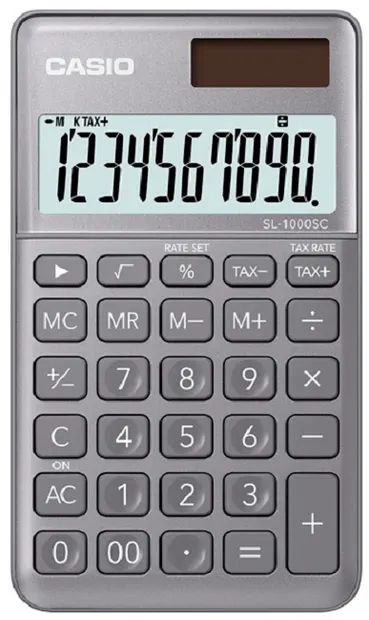 Calculator Casio SL-1000SC - de buzunar, 10 dgt, gri metalic