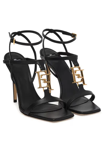 Sandale dama - piele naturala - stiletto - Auriu/Negru