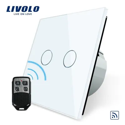 Intrerupator dublu, wireless RF + telecomanda tip breloc Alb