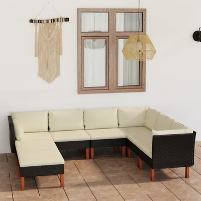 Gossi set mobilier de gradina cu perne, 8 piese, negru, poliratan