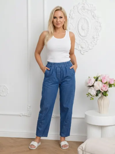 Blugi lejeri mom fit cu talie in...