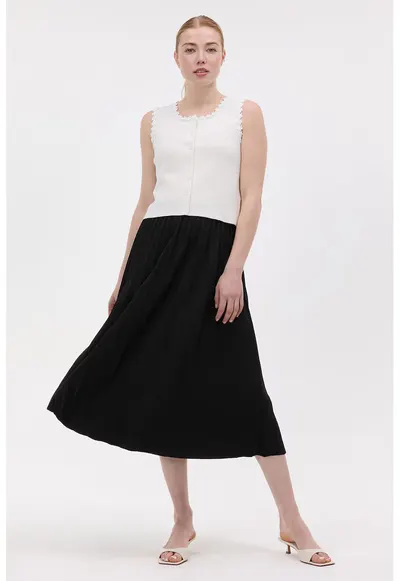 Fusta midi plisata - Negru