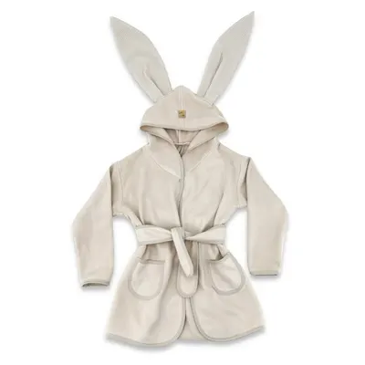 Halat de baie, Qmini, Cu urechi, S, 6 - 24 luni, Moale, Cu buzunare, Cu cordon, Din tricot termo-terry din bambus, Materiale certificate Oeko Tex Standard 100, Beige