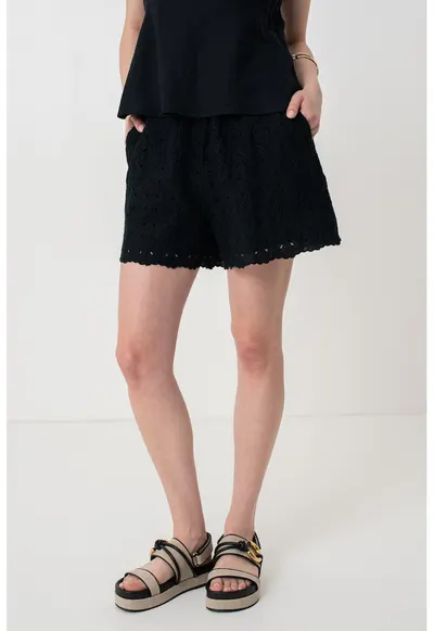 Pantaloni scurti cu talie inalta si model Sangallo - Negru