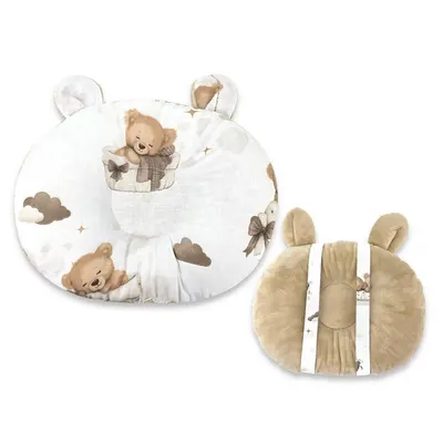 Perna bebelusi, MimiNu, Ursulet, Multifunctionala, Cu doua fete, Tesatura pufoasa minky si bumbac, Materiale certificate Oeko Tex Standard 100, 30x23 cm, Tedy bear dreams beige