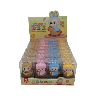 Display 24 Ascuțitori Model Labubu The Monsters Cu Radieră Inclusă – Culori Asortate - Vânzare Engros