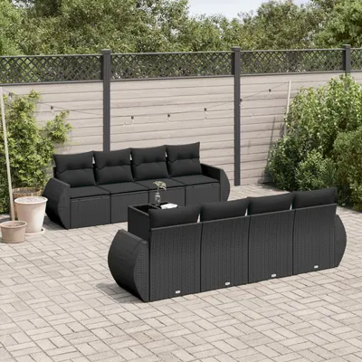 Gossi set mobilier de gradina cu perne, 9 piese, negru, poliratan