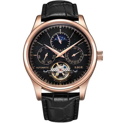 Lige Ceas Mecanic Automatic Clasic Barbati Tourbillon Curea din piele naturala