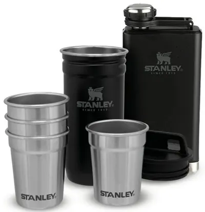 Shot glass set Stanley - Pre-Party, Flask, 4 buc. pahare, negru
