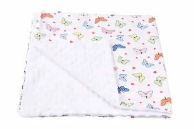 Paturica din bumbac model fluturasi si plus minky alb 80x80 cm