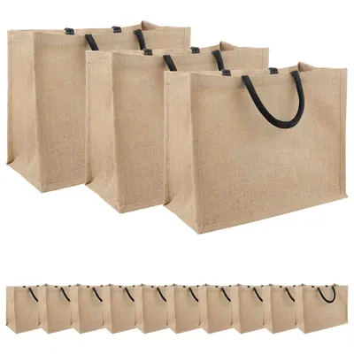 vidaXL Geantă de iută 50 Natural și Negru 42 x 33 x 19 cm