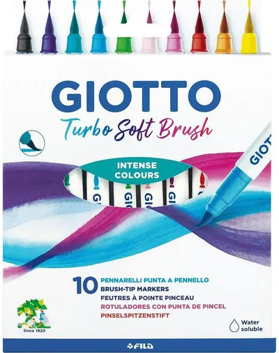 Markere acuarelă Giotto Turbo - Soft Brush, 10 culori
