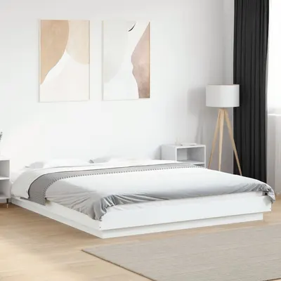 vidaXL Cadru de pat cu lumini LED, alb, 160x200 cm, lemn prelucrat
