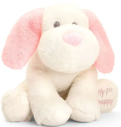 Keel Toys Keeleco - Câine pentru copii, alb si roz, 20 cm