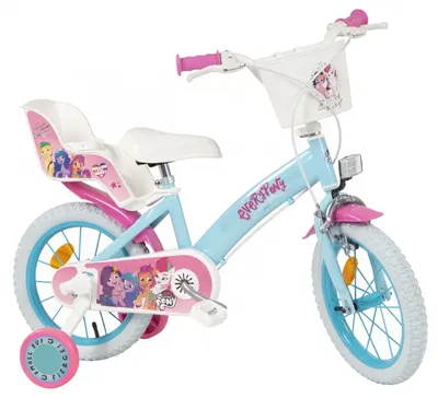 Bicicleta copii Toimsa My Little Pony 16 inch, varsta 5-7 ani, inaltimea 110-120 cm, cos frontal si scaun pentru papusi, frana de mana pe ambele roti, scaun reglabil, roti ajutatoare detasabile
