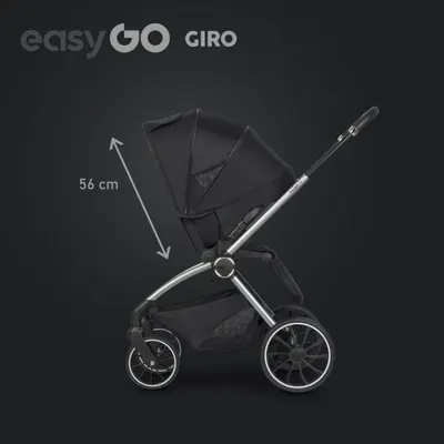 Carucior pentru copii 2 in 1 Easy Go Giro, pana la 22 kg, cu landou 80 cm, Maner telescopic, copertina XXL, pliere tip pendul, cadru ultra-usor din aluminiu, accesorii incluse, Ebony Black