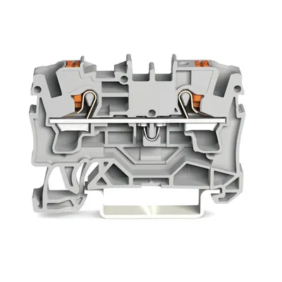 2-conductor through terminal block; with push-button; 4 mm²; with test port; side and center marking; for DIN-rail 35 x 15 and 35 x 7.5; Push-in CAGE CLAMP®; 4,00 mm²; gray