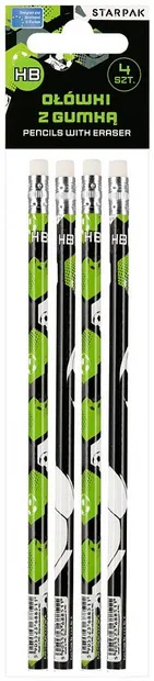 Set de creioane cu radieră Starpak - Football, HB, 4 buc