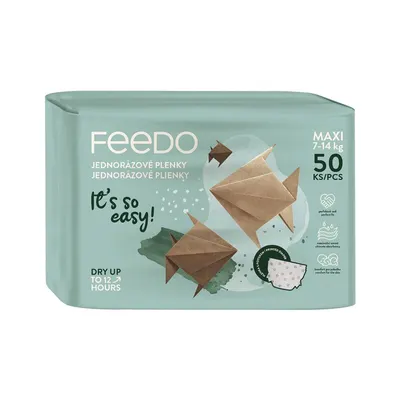 Set 50 scutece, Feedo, Maxi, De unica folosinta, Pentru 7-14 kg, 0 luni+