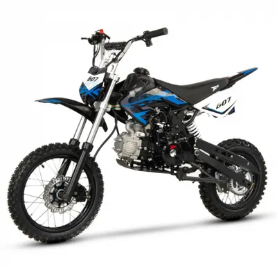 Motocicleta Cross Enduro copii 4T XTR 607M, 125cc, roti 14 12, pornire pedala starter, pedala schimbator, culoare negru albastru