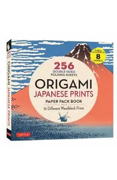 Origami Japanese Prints Paper Pack Book: 256 Double-Sided Folding Sheets with 16 Different Japanese Woodblock Prints with Solid Colors on the Back (In