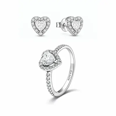 Set bijuterii Inel si Cercei White Heart cu Argint