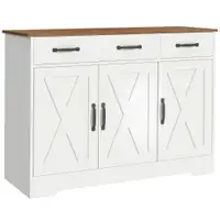 HOMCOM Bufet de bucătărie, mobilier de depozitare cu 3 uși tip hambar, 2 sertare și rafturi reglabile, 108 x 40 x 81 cm, alb | Aosom Romania