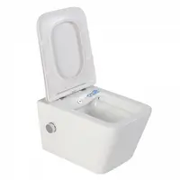 Vas wc suspendat cu functie bideu, dreptunghiular, apa calda rece, rimless, capac soft close, baterie crom Foglia Safari