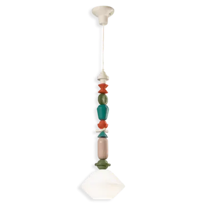 Lustra, Lampa Suspendata Diffusore Vetro H.87 Deco Lariat Finish Blt - Bianco Latte C2712