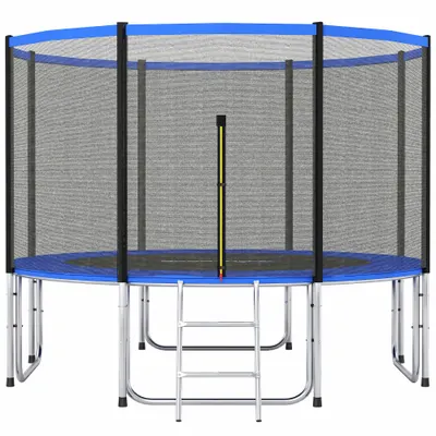 SPORTNOW Trambulin exterior Ø366 cm pentru copii cu plasă de siguranță, scară și protecție arcuri, albastru | Aosom Romania