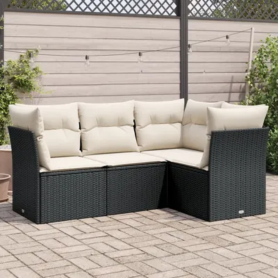 Gossi set mobilier de gradina cu perne, 4 piese, negru, poliratan