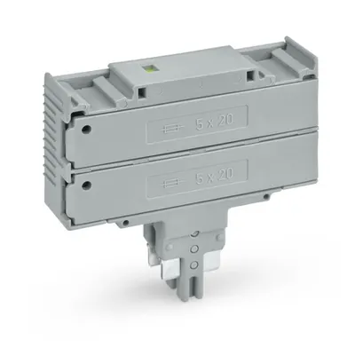 Double fuse plug; for 5 x 20 mm miniature metric fuse; with indicator lamp; 230 V; 10.4 mm wide; gray