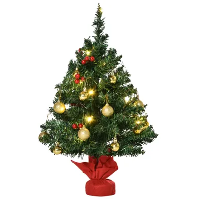 Mini Brad de Craciun, Brad cu lumini LED, decoratiune de Craciun, brad artificial de sarbatori Ф20x60cm HOMCOM | Aosom Romania