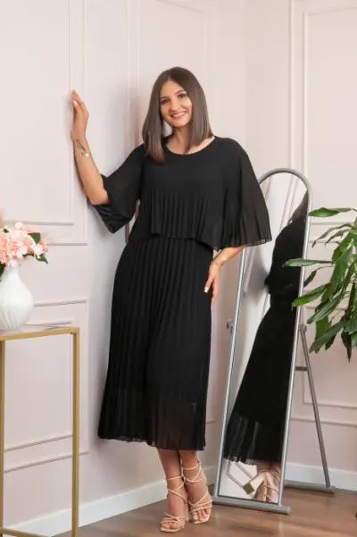 Rochie eleganta plisata Arielle - Negru